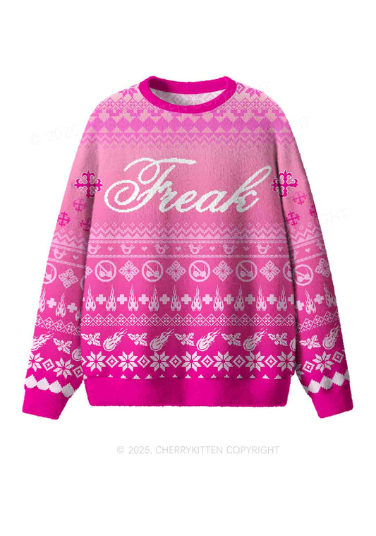 Pink Freak Y2K Christmas Knit Sweatshirt Cherrykitten