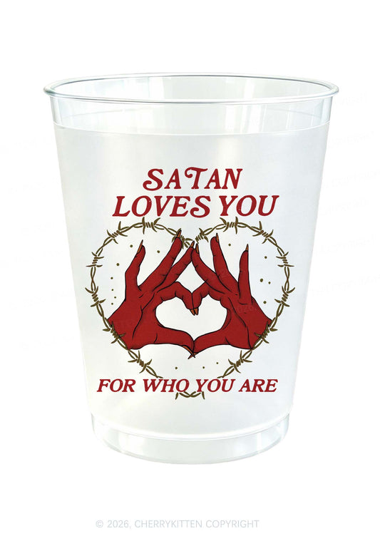 Satan Loves You Heart Y2K Halloween Plastic Cup Cherrykitten