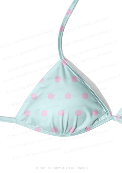 Mint Blue And Pink Dots Y2K Print Bikini Set Cherrykitten