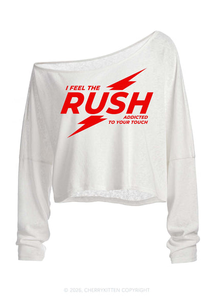 I Feel The Rush Y2K Off Shoulder Long Sleeve Crop Top Cherrykitten