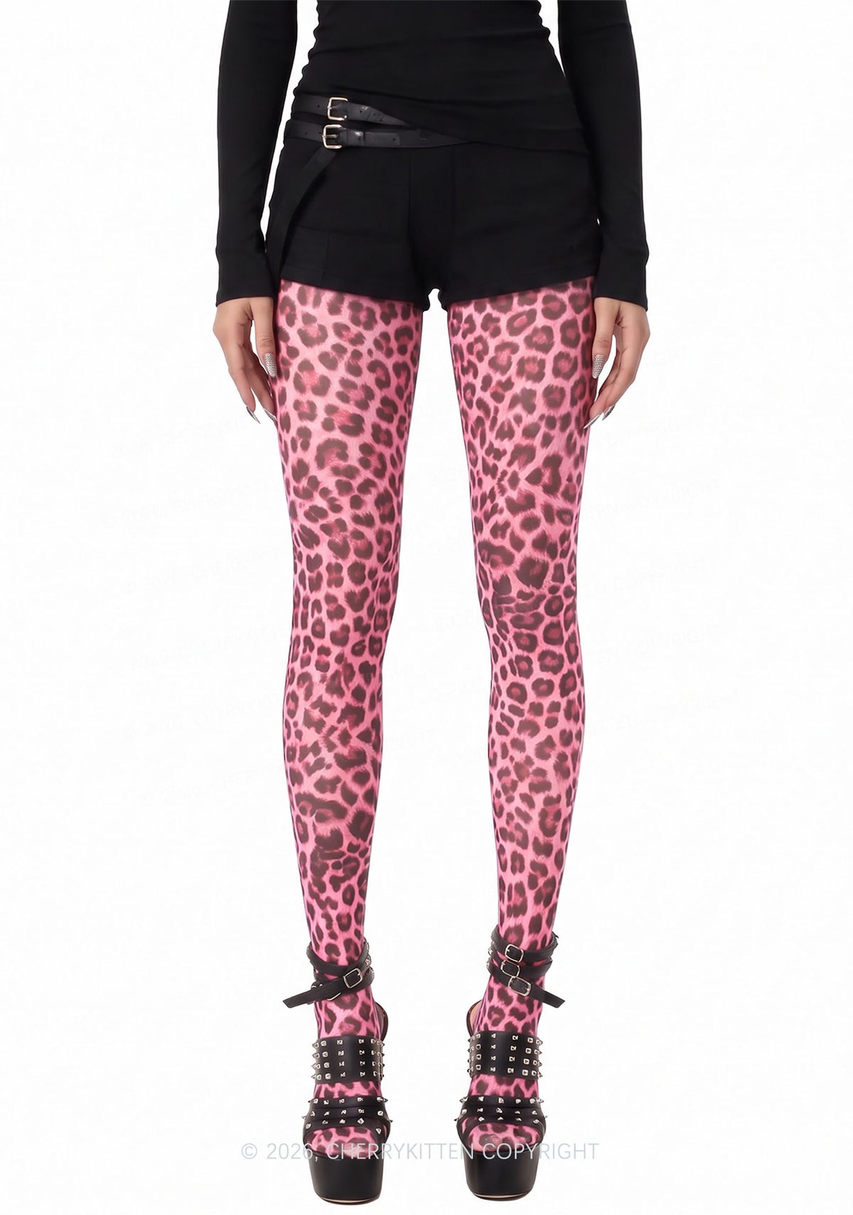 Pink Leopard Thin Pantyhose Y2K Tights Cherrykitten