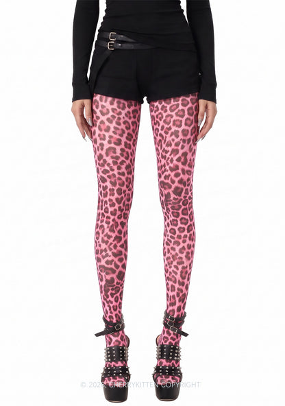 Pink Leopard Thin Pantyhose Y2K Tights Cherrykitten