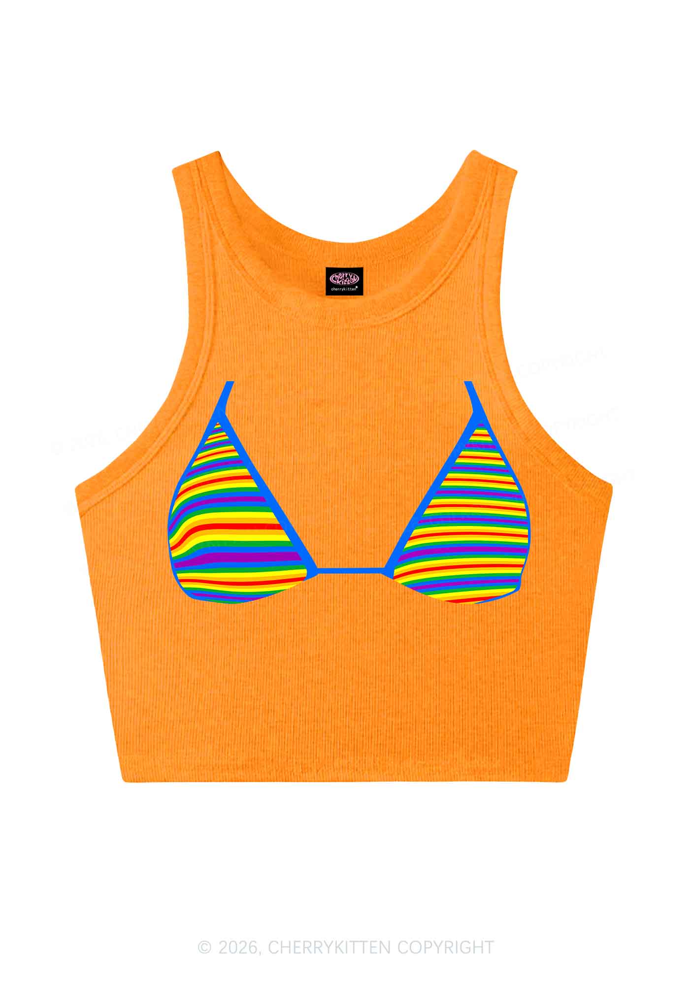 Rainbow Stripe Bra Pride Y2K Crop Tank Top Cherrykitten
