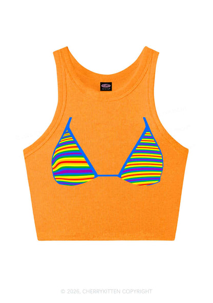 Rainbow Stripe Bra Pride Y2K Crop Tank Top Cherrykitten