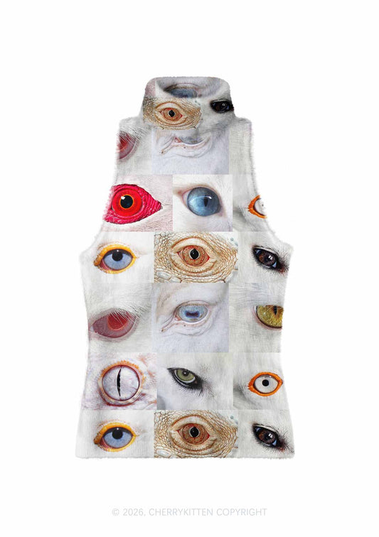 Multi Animal Eyes Collage Y2K Knit Turtleneck Tank Top Cherrykitten