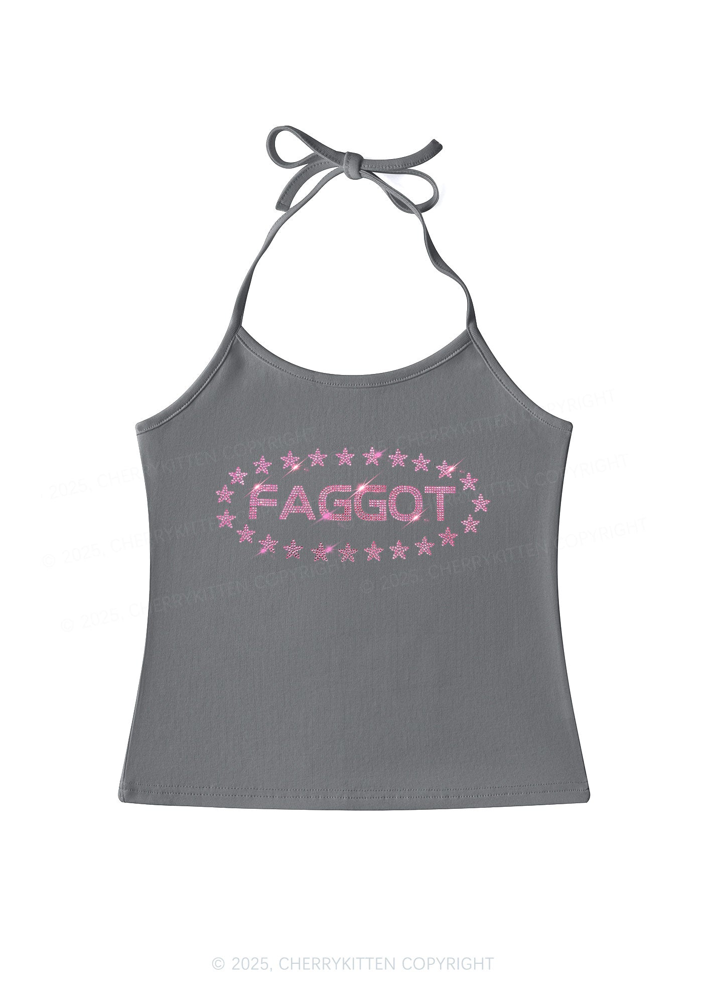 Rhinestone Pink Faggot Stars Pride Y2K Halter Neck Cami Cherrykitten
