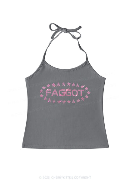 Rhinestone Pink Faggot Stars Pride Y2K Halter Neck Cami Cherrykitten