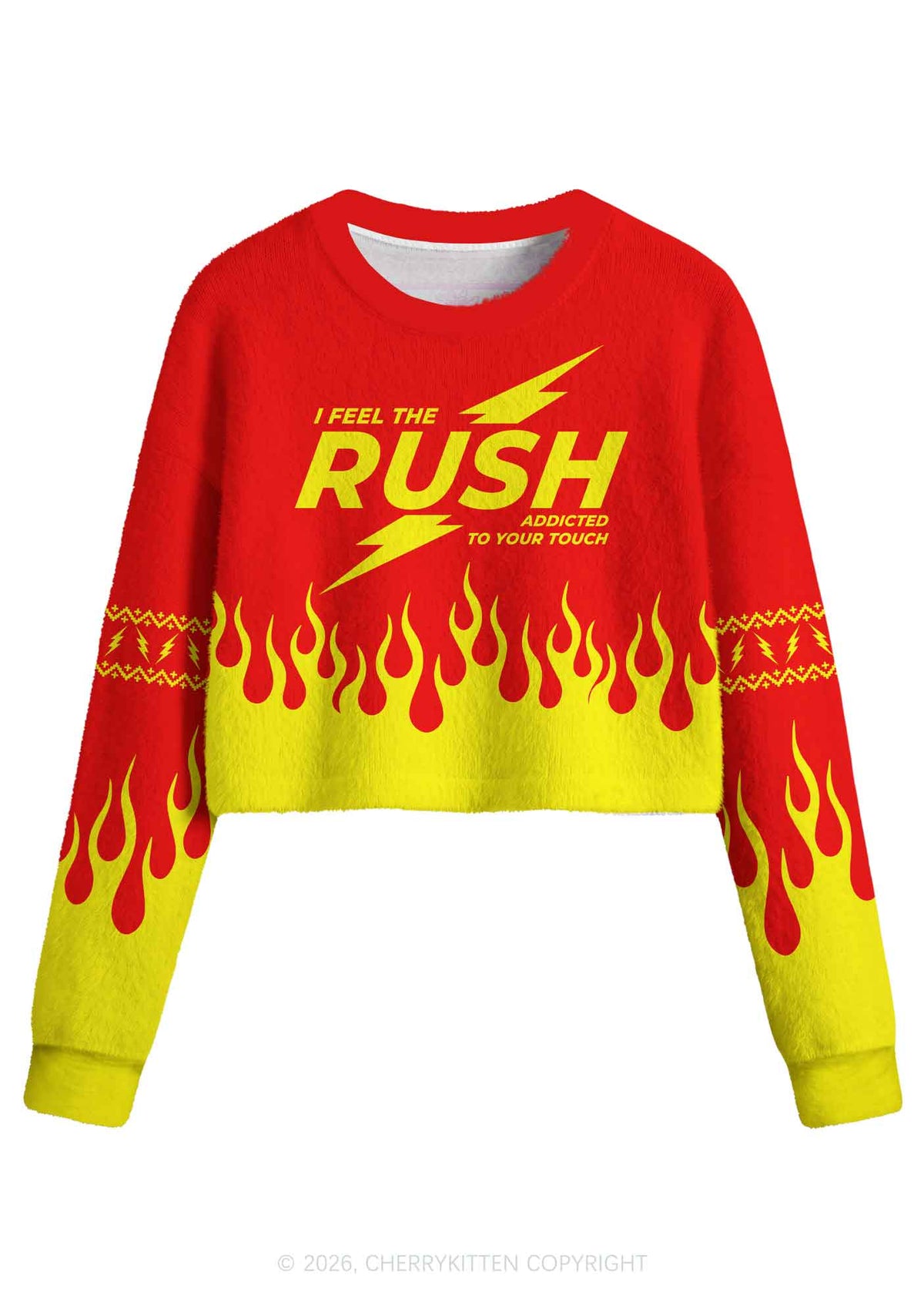 I Feel The Rush Y2K Crop Knit Sweatshirt Cherrykitten