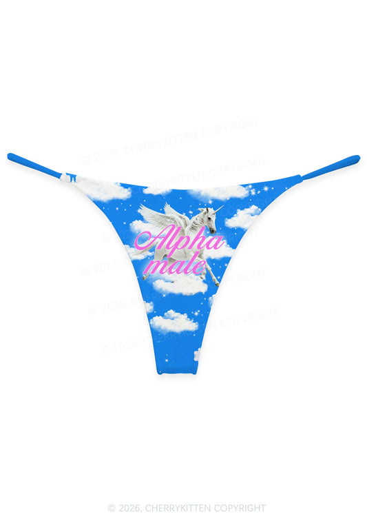 Blue Sky Alpha Male Unicorn Y2K Print Bikini String Thong Cherrykitten