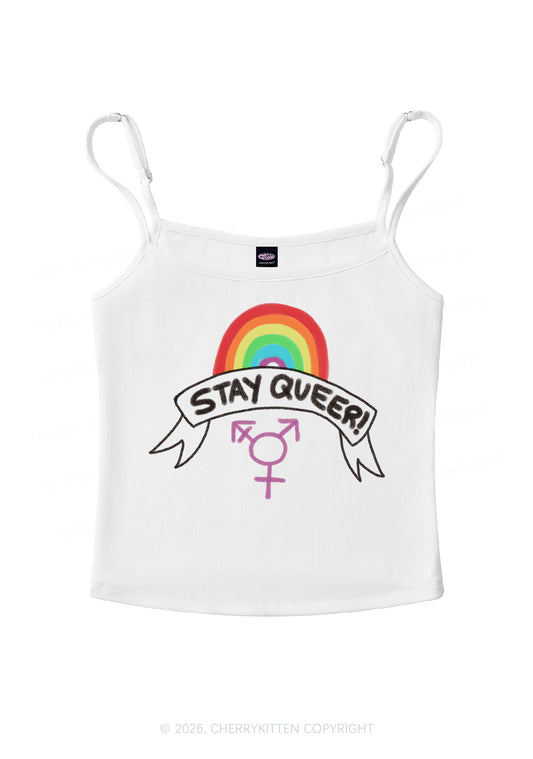 Stay Queer Pride Y2K Spaghetti Strap Cami Cherrykitten
