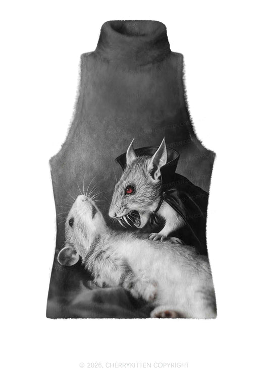 Halloween Vampire Rat Y2K Knit Turtleneck Tank Top Cherrykitten