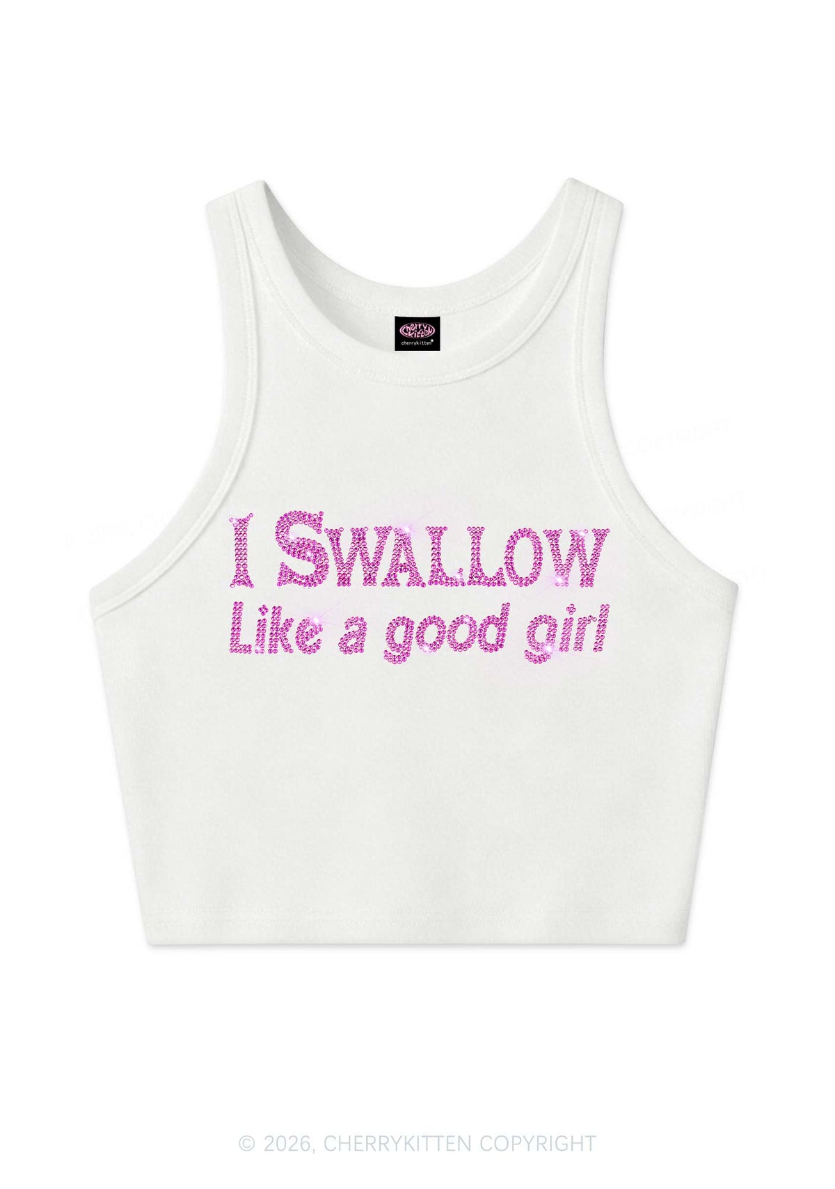 Rhinestone Swallow Like Good Girl Y2K Crop Tank Top Cherrykitten