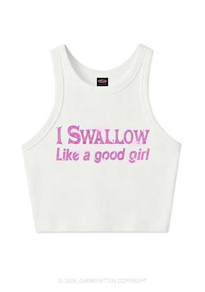 Rhinestone Swallow Like Good Girl Y2K Crop Tank Top Cherrykitten