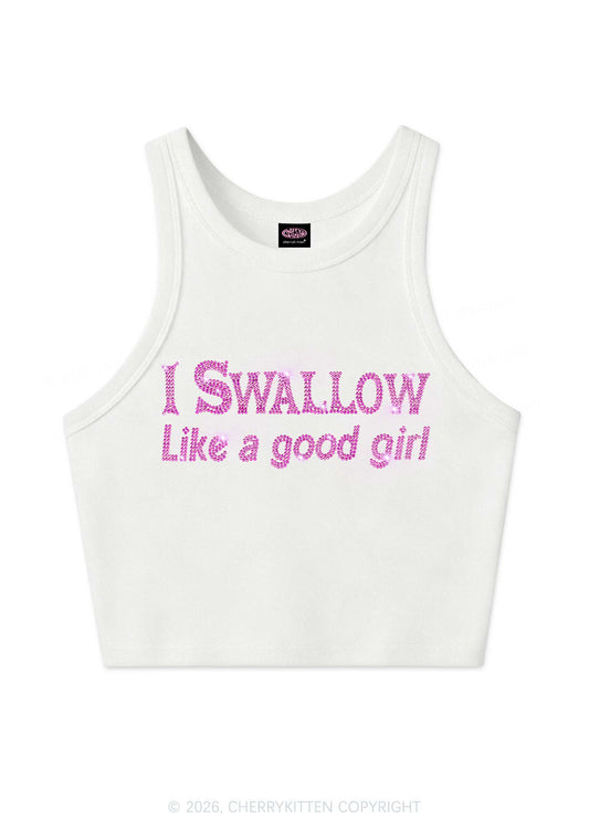 Rhinestone Swallow Like Good Girl Y2K Crop Tank Top Cherrykitten