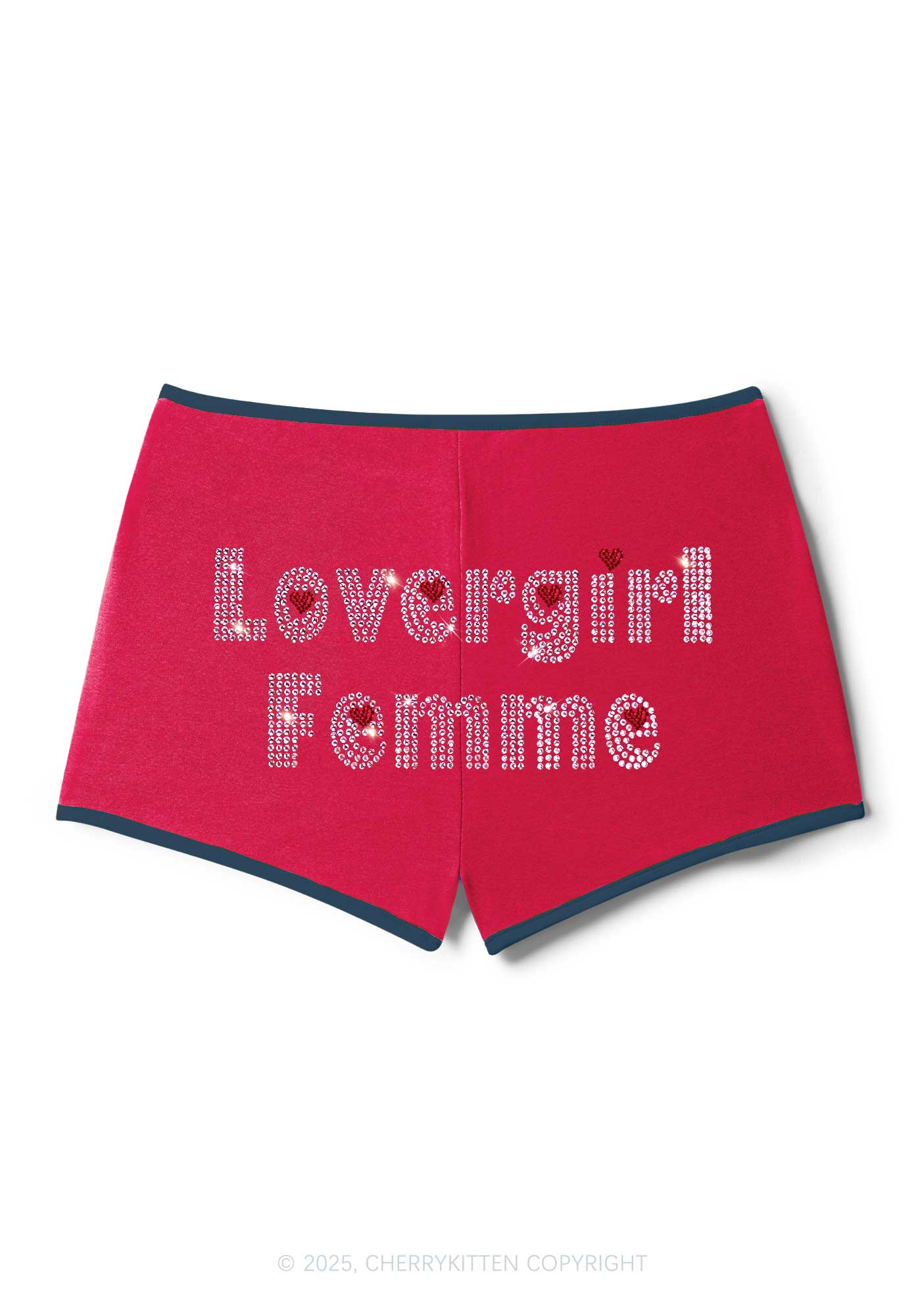 Rhinestone Lovergirl Femme Pride Y2K Booty Shorts Cherrykitten