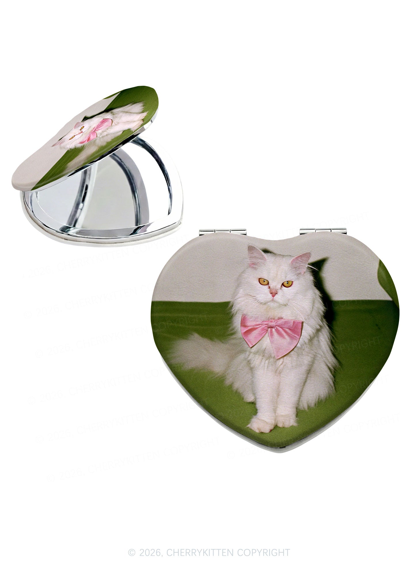 Pink Bow Cat Y2K Folding Makeup Mirror Cherrykitten
