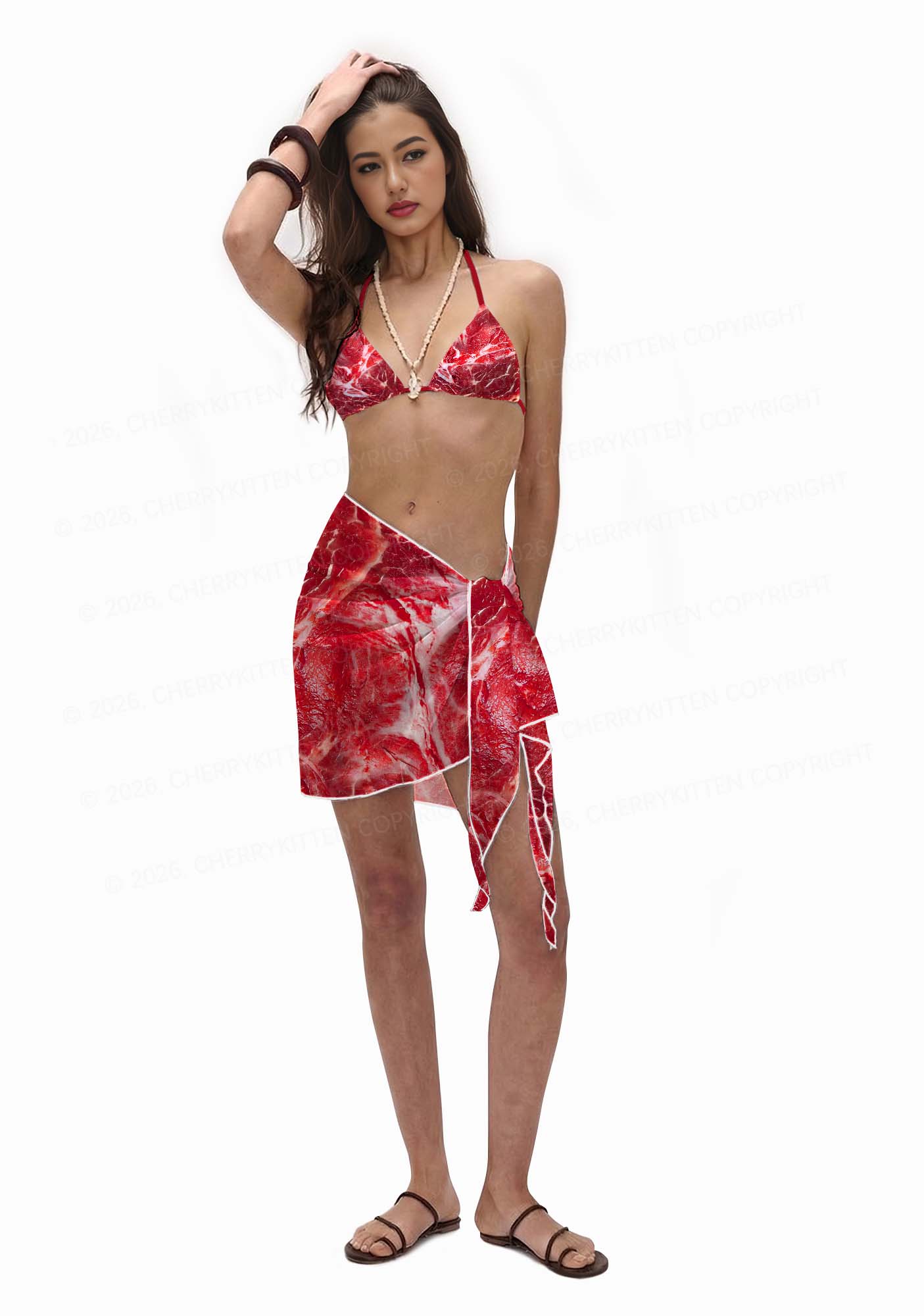 Beef Steak Texture Y2K Print Bikini Set Cherrykitten