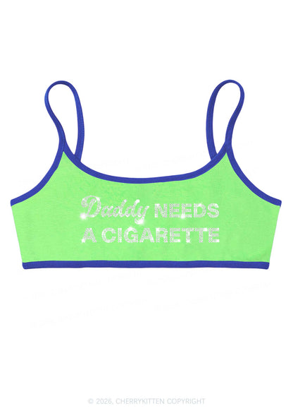 Rhinestone Daddy Needs A Cigarette Y2K Super Crop Cami Cherrykitten