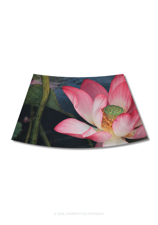 Pink Lotus Pond Y2K Print Mini Skirt Cherrykitten