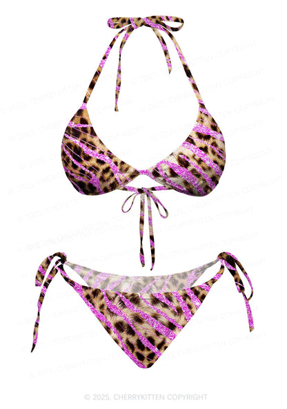 Sparkle Pink Leopard Y2K Print Bikini Set Cherrykitten