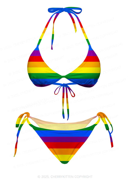 Rainbow Pride Y2K Print Bikini Set Cherrykitten