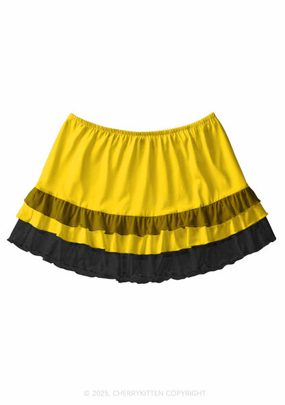 Plain Yellow Y2K Print Mini Layered Skirt Cherrykitten
