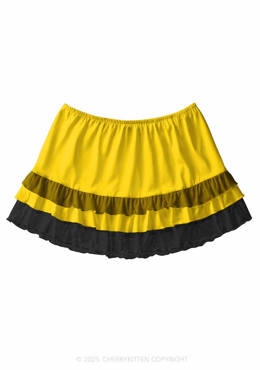 Plain Yellow Y2K Print Mini Layered Skirt Cherrykitten