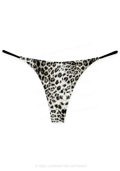 Snow Leopard Y2K Print Bikini String Thong Cherrykitten