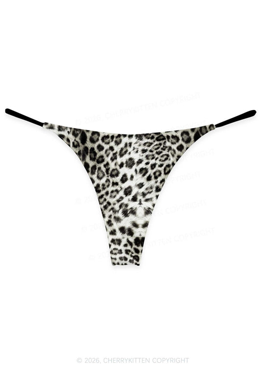 Snow Leopard Y2K Print Bikini String Thong Cherrykitten