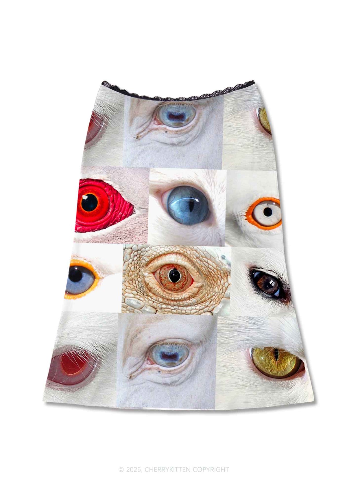 Multi Animal Eyes Collage Y2K Print Midi Skirt Cherrykitten