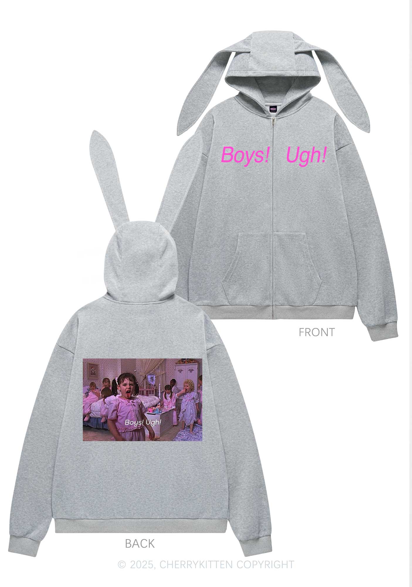 Boys Ugh Y2K Bunny Ear Zip Hoodie Cherrykitten