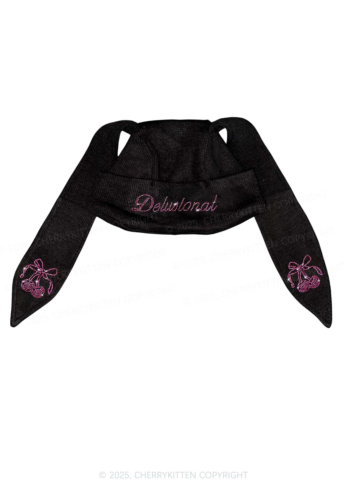 Rhinestone Delusional Y2K Bunny Ear Knitted Hat Cherrykitten