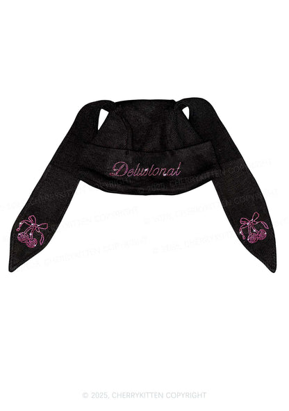 Rhinestone Delusional Y2K Bunny Ear Knitted Hat Cherrykitten