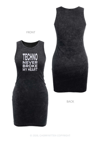 Glitter Techno Heart Y2K Washed Tank Dress Cherrykitten