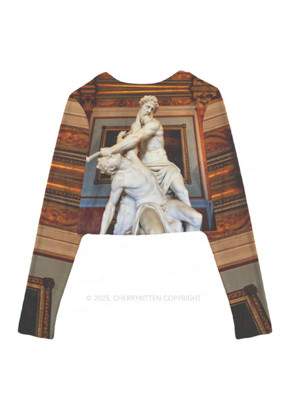 Statue Showdown Y2K Mesh Long Sleeve Crop Top Cherrykitten