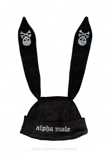 Rhinestone Alpha Male Y2K Bunny Ear Knitted Hat Cherrykitten