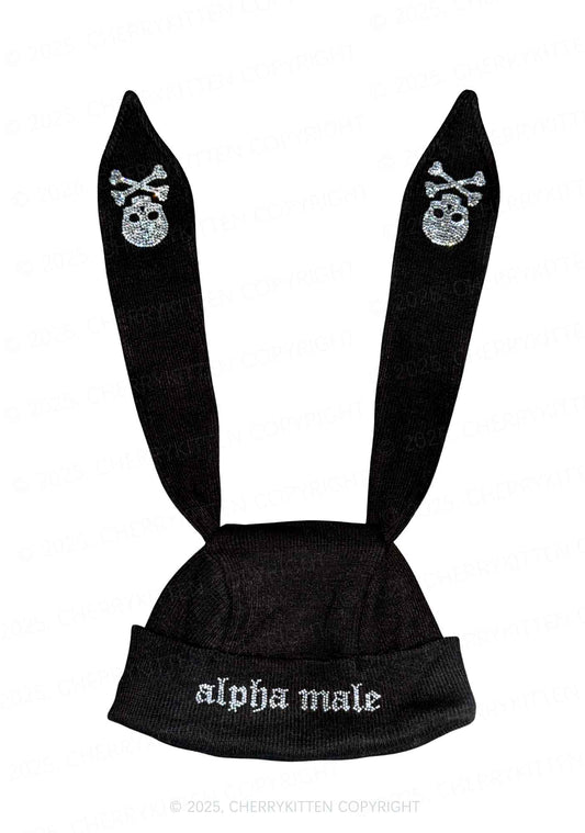 Rhinestone Alpha Male Y2K Bunny Ear Knitted Hat Cherrykitten