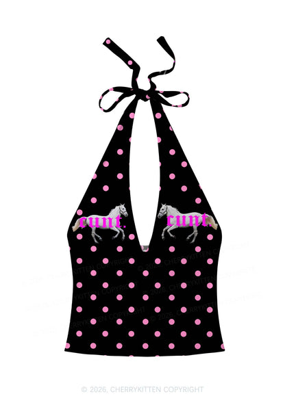 Pink Cxxt Horse Y2K Print Halter Deep V Neck Cami Cherrykitten