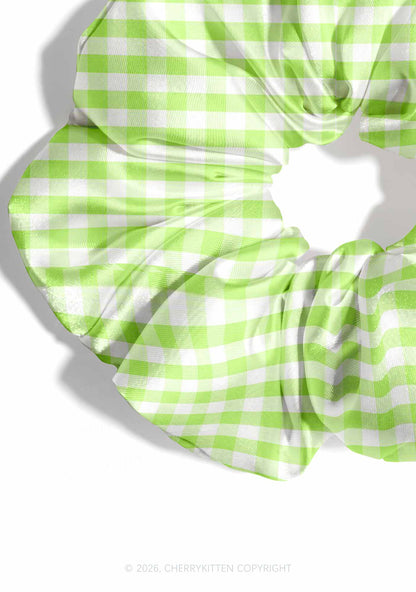 White Green Plaid Y2K Hair Scrunchie Cherrykitten