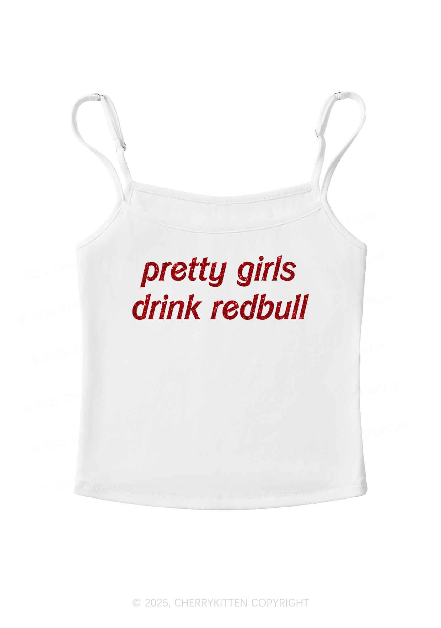 Glitter Pretty Girls Drink Redbull Y2K Spaghetti Strap Cami Cherrykitten
