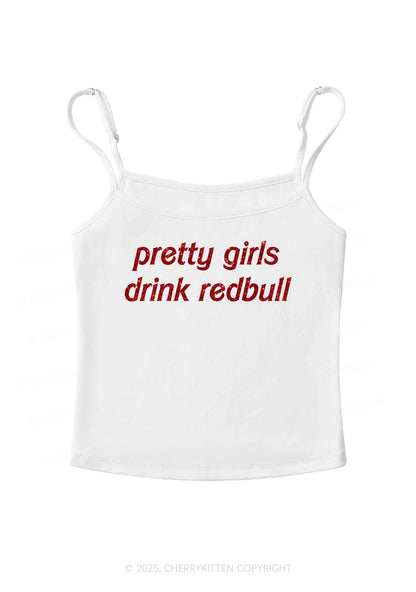 Glitter Pretty Girls Drink Redbull Y2K Spaghetti Strap Cami Cherrykitten