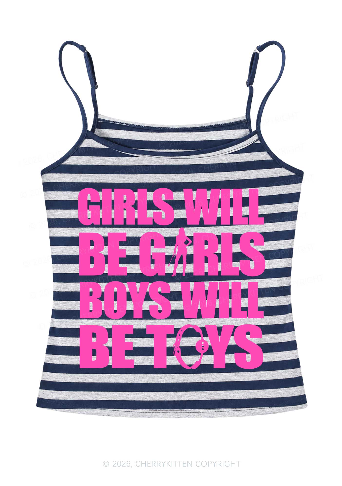 Girls Toys Y2K Navy Grey Striped Spaghetti Strap Cami Cherrykitten