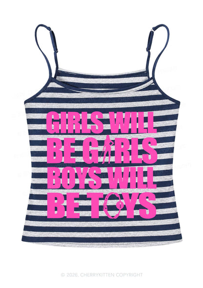 Girls Toys Y2K Navy Grey Striped Spaghetti Strap Cami Cherrykitten