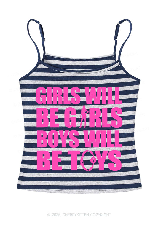 Girls Toys Y2K Navy Grey Striped Spaghetti Strap Cami Cherrykitten