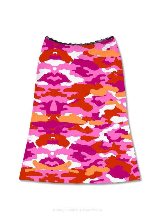 Lesbian Camouflage Pride Y2K Print Midi Skirt Cherrykitten