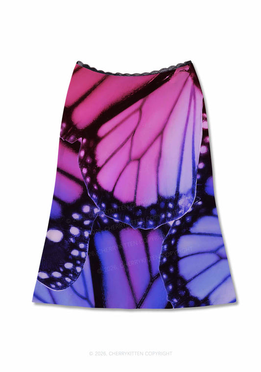 Bisexual Butterfly Wing Pride Y2K Print Midi Skirt Cherrykitten