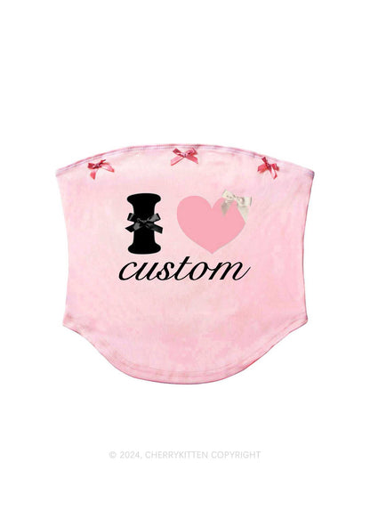 I Love Custom Y2K Pink Bow Tie Tube Top Cherrykitten