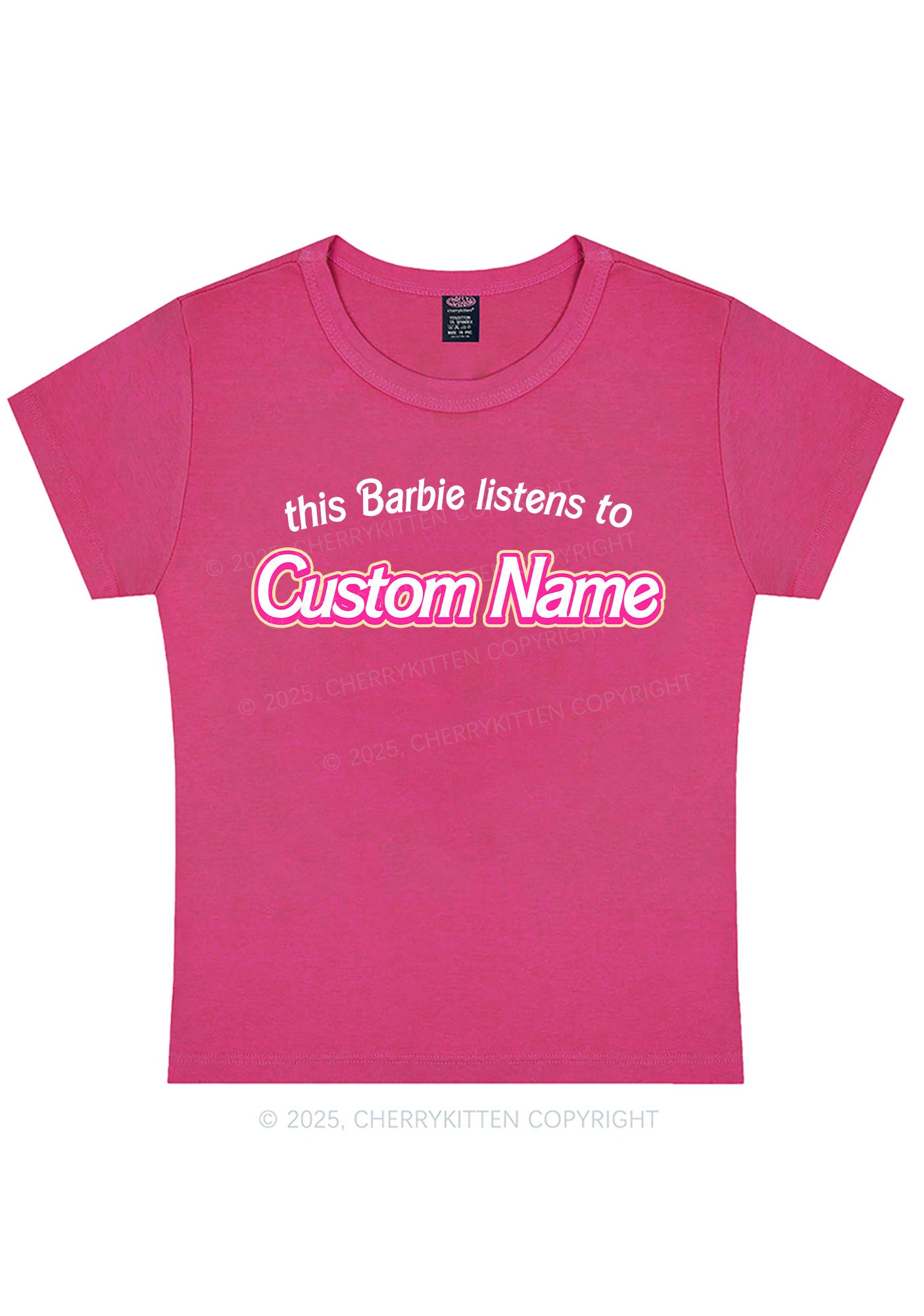 Curvy Listens To Custom Name Y2K Baby Tee Cherrykitten