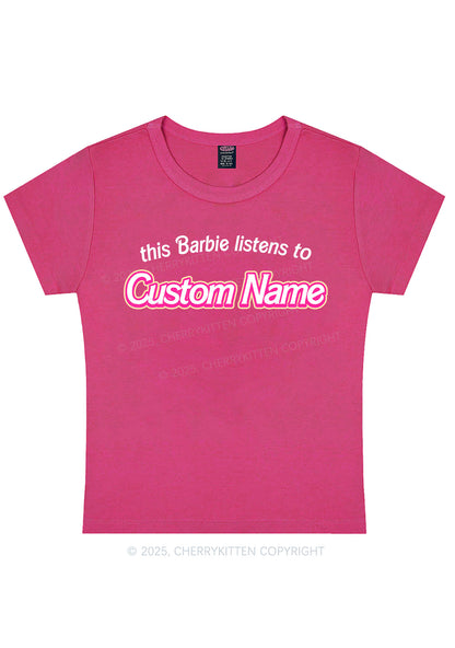 Curvy Listens To Custom Name Y2K Baby Tee Cherrykitten