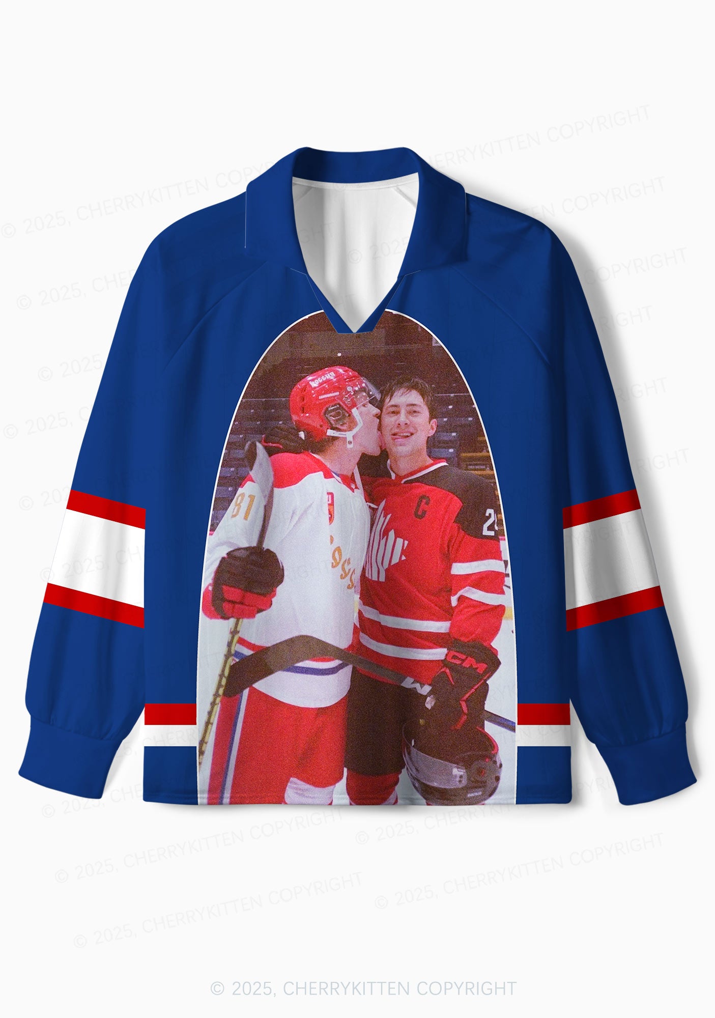 Blue Hockey Boys Kissing HR Y2K Long Sleeve Sport Jersey Shirts Cherrykitten